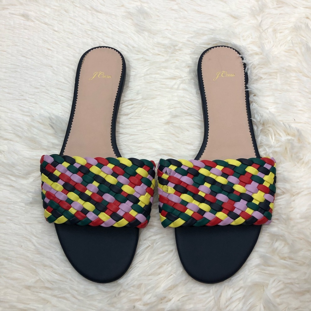 J. Crew Cora Slide Sandals Rainbow Woven Faux Leather 9.5